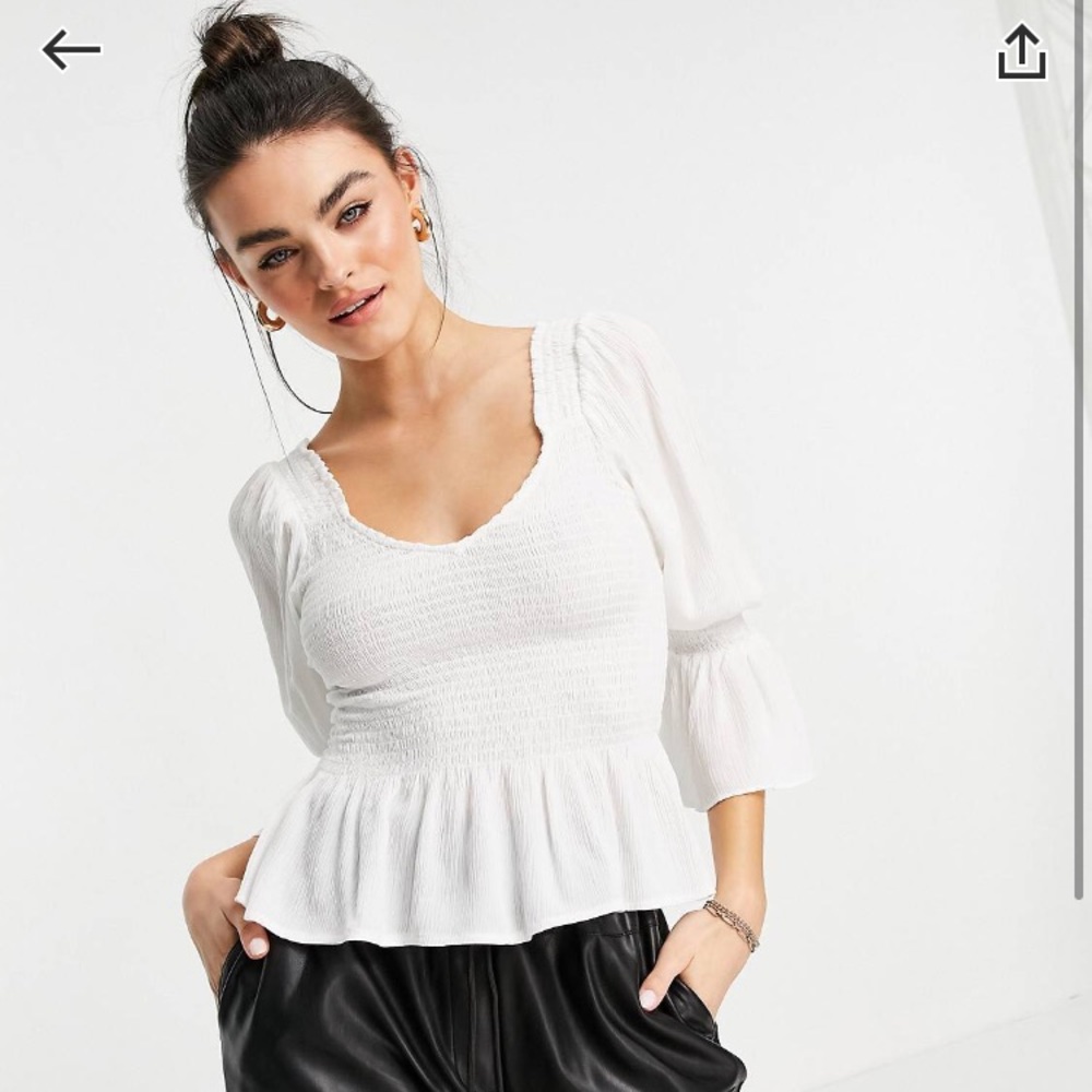 ASOS DESIGN peplum top in ivory. Size US 4.
